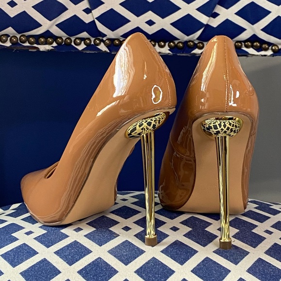 Cognac brown gold pointed classic high heel pumps sz 10 - Picture 4 of 8